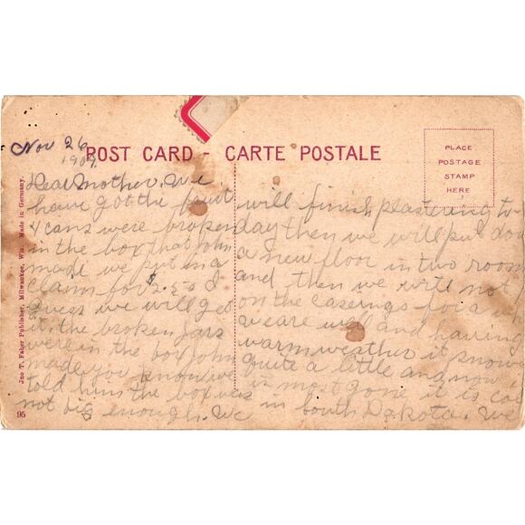 Made in Germany Joe Tabor Publ Postcard Unposted Noted 1909 - Picture 2 of 2